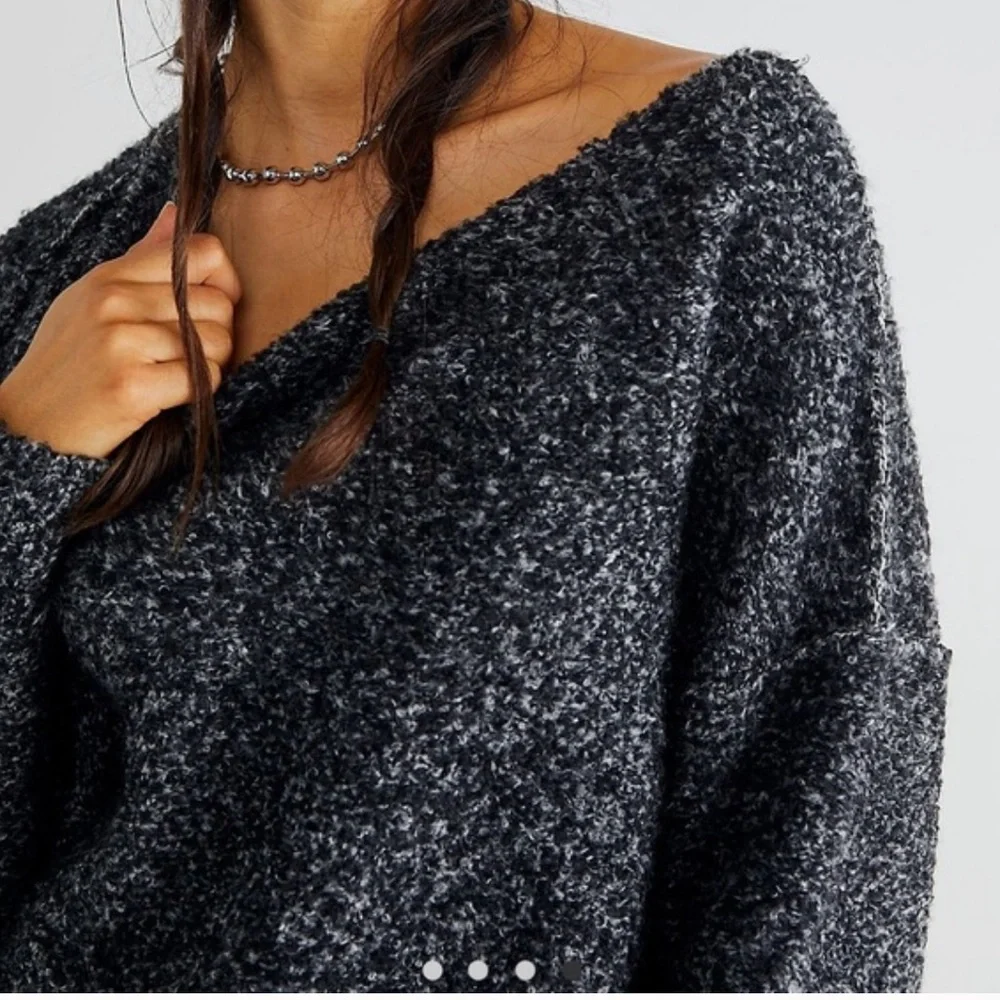 Free People Off-the-Shoulder Chunky Sweater in Charcoal Black